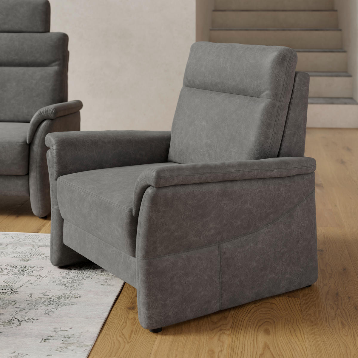 SESSEL in Mikrofaser Grau  - Schwarz/Grau, KONVENTIONELL, Kunststoff/Textil (104/98/91cm) - Elegando