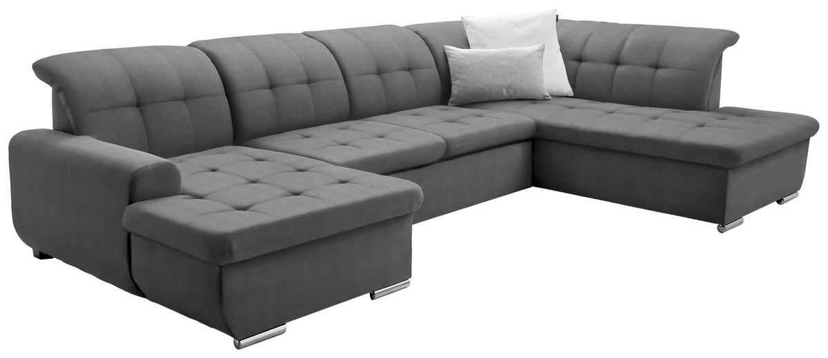 WOHNLANDSCHAFT in Flachgewebe Dunkelgrau  - Dunkelgrau/Silberfarben, Design, Textil/Metall (145/347/208cm) - Cantus