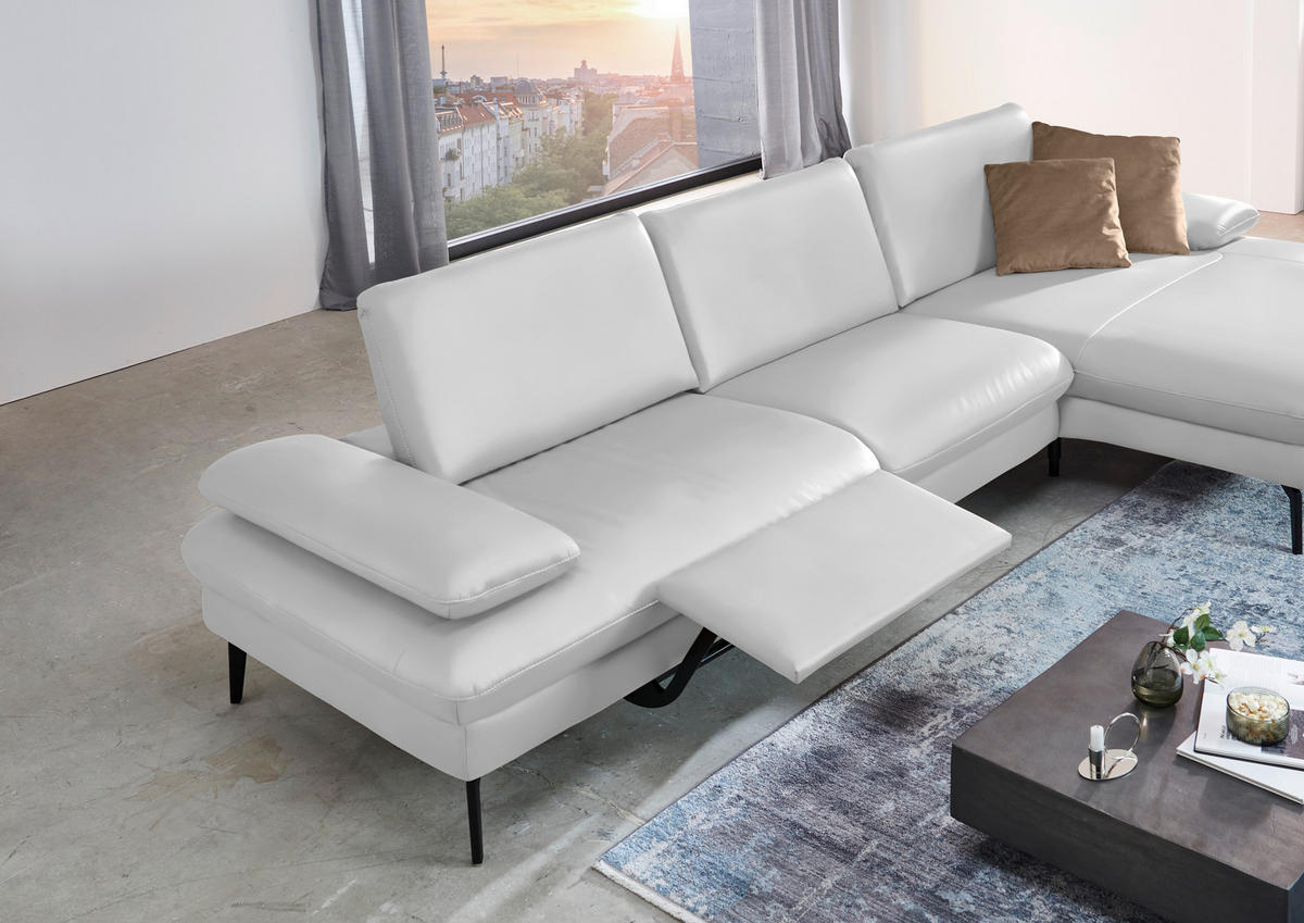 ECKSOFA in Echtleder Weiss  - Weiss/Schwarz, Design, Leder/Metall (325/157cm) - Dieter Knoll