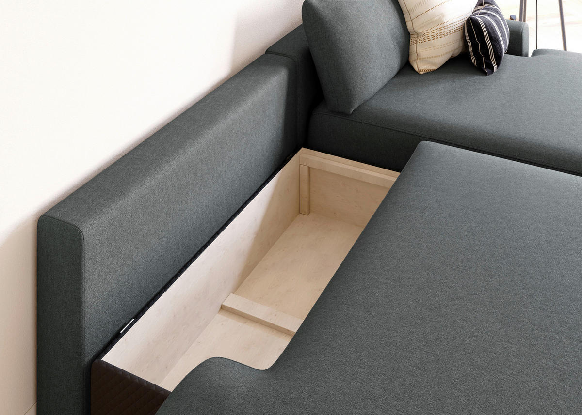 ECKSCHLAFSOFA in Struktur Graphitfarben  - Schwarz/Graphitfarben, Modern, Kunststoff/Textil (253/167cm) - Trendmanufaktur