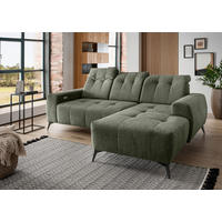 ECKSOFA 258/180 cm  in Chenille Grün Kopfteilverstellung, Sitzvorzug  258/180 cm  - Schwarz/Grün, MODERN, Textil/Metall (258/180cm) - Livetastic