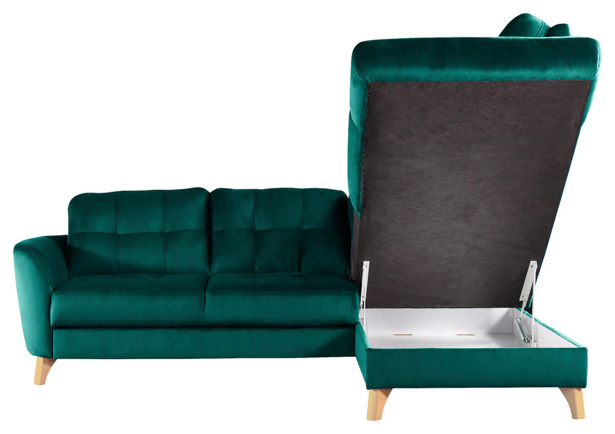 ECKSOFA Petrol Samt  - Buchefarben/Petrol, Design, Holz/Textil (236/190cm) - Livetastic
