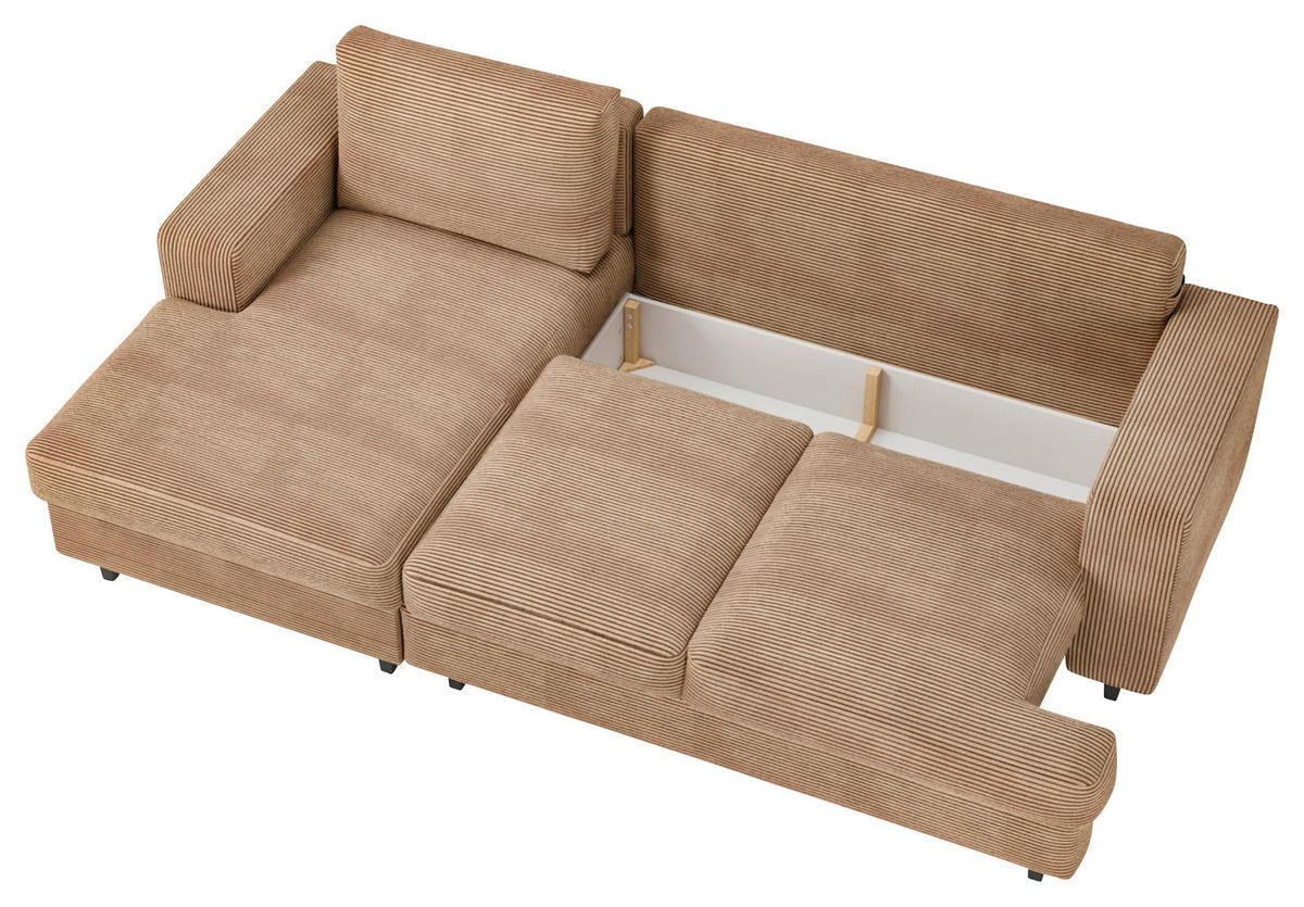 ECKSOFA in Cord, Velours Hellbraun  - Hellbraun/Schwarz, Design, Holz/Textil (140/247cm) - MID.YOU
