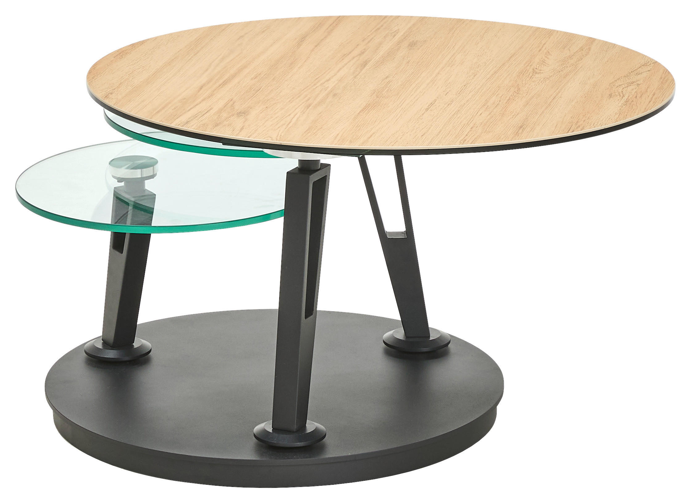 COUCHTISCH Klarglas 77/77/43 cm rund Eichefarben, Transparent, Titanfarben  - Eichefarben/Transparent, Design, Glas/Keramik (77/77/43cm) - Dieter Knoll