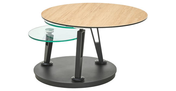 COUCHTISCH Klarglas 77/77/43 cm rund Silberfarben, Eichefarben, Rostfarben, Transparent, Titanfarben  - Eichefarben/Rostfarben, Design, Glas/Keramik (77/77/43cm) - Dieter Knoll