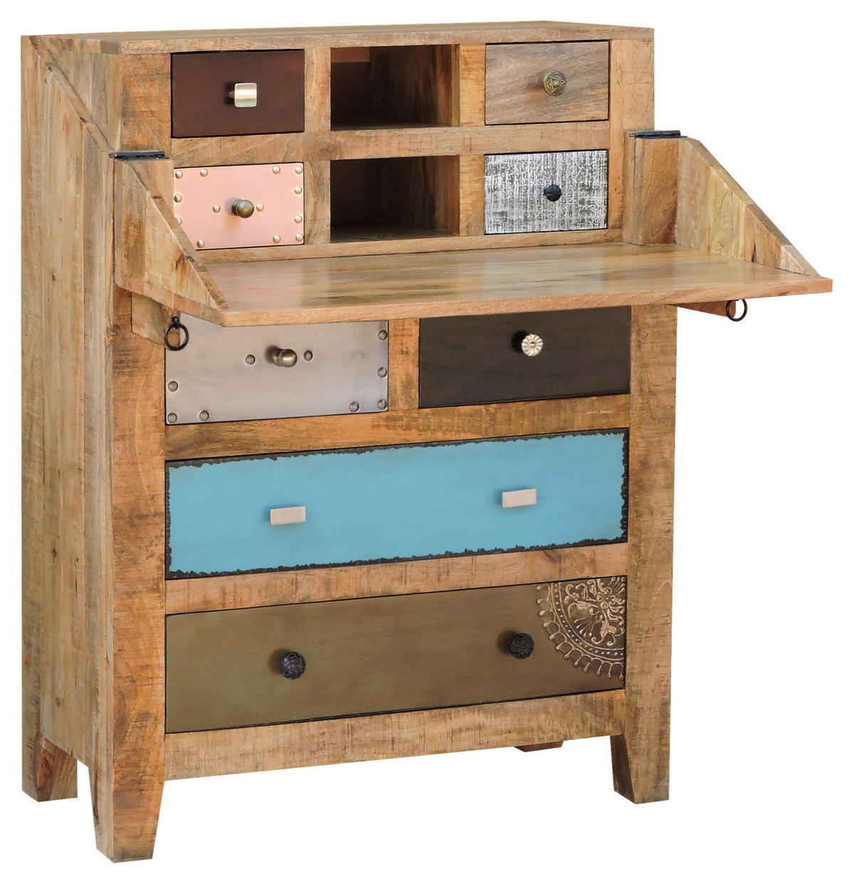 Birou Secretar in multicolor, culoare natur  - maro/culoare inox, Romantik / Landhaus, metal/lemn (80/106/40cm) - Landscape