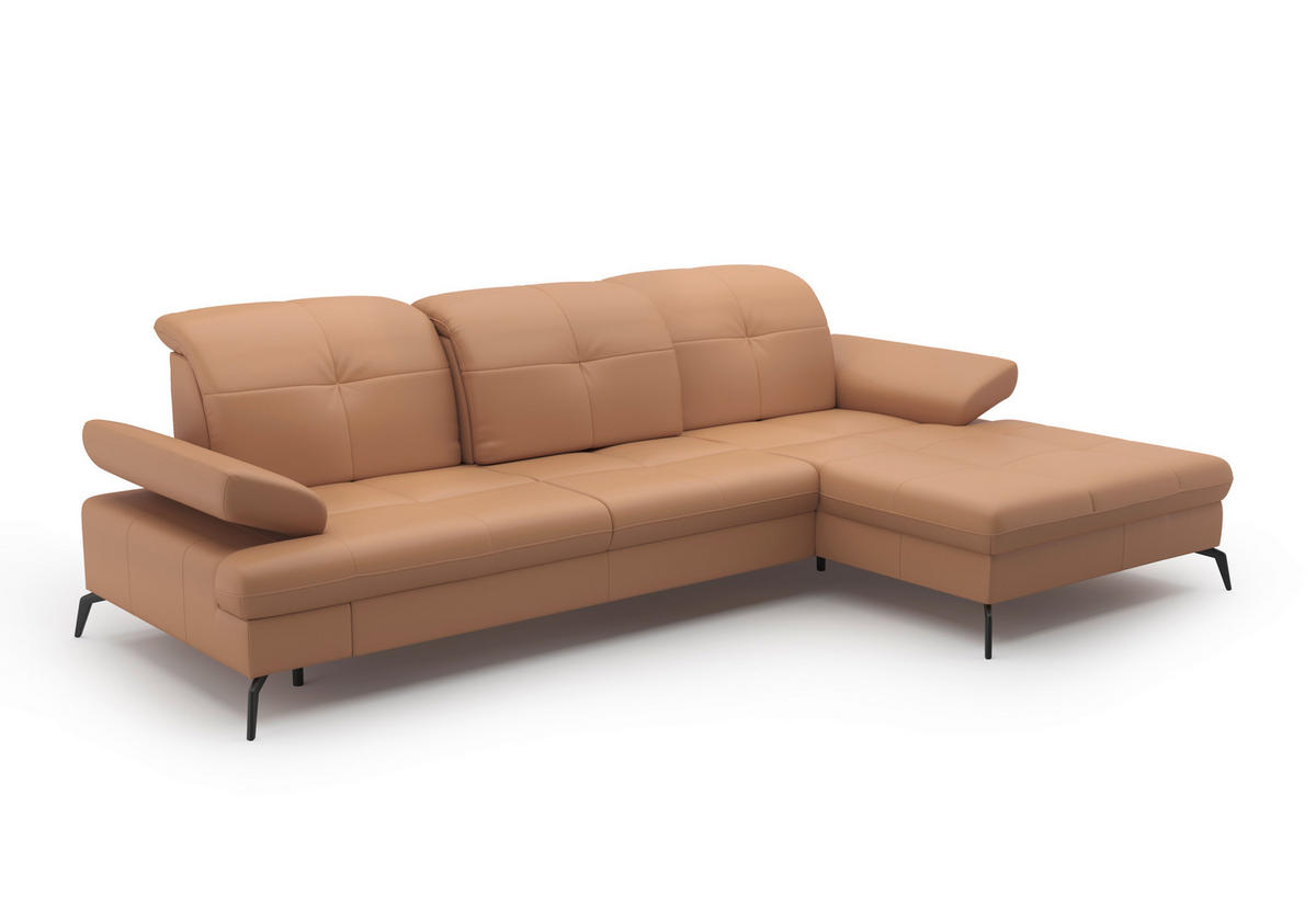 ECKSOFA Cappuccino Kombination Echtleder/Stoff Vliesstoff  - Schwarz/Cappuccino, KONVENTIONELL, Leder/Textil (279/185cm) - Sit & More