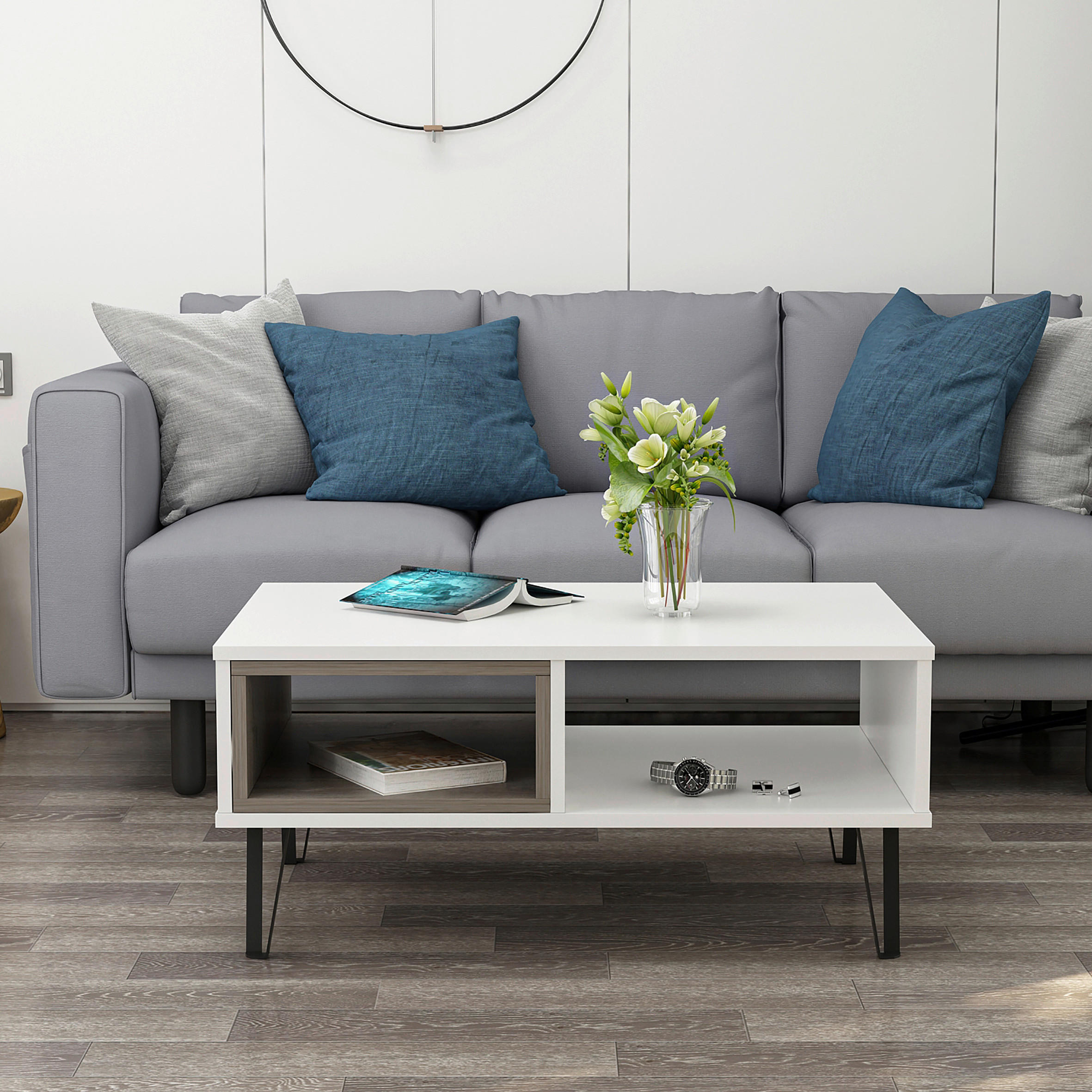 KONFERENČNÝ STOLÍK, biela, kompozitné drevo, 90/60/41,1 cm - čierna/biela, Design, kov/kompozitné drevo (90/60/41,1cm) - Livetastic