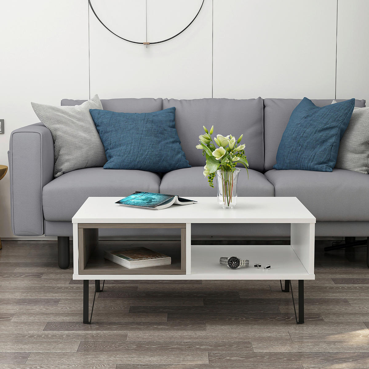 COUCHTISCH in Holzwerkstoff 90/60/41,1 cm  - Weiss/Schwarz, Design, Holzwerkstoff/Metall (90/60/41,1cm) - Livetastic