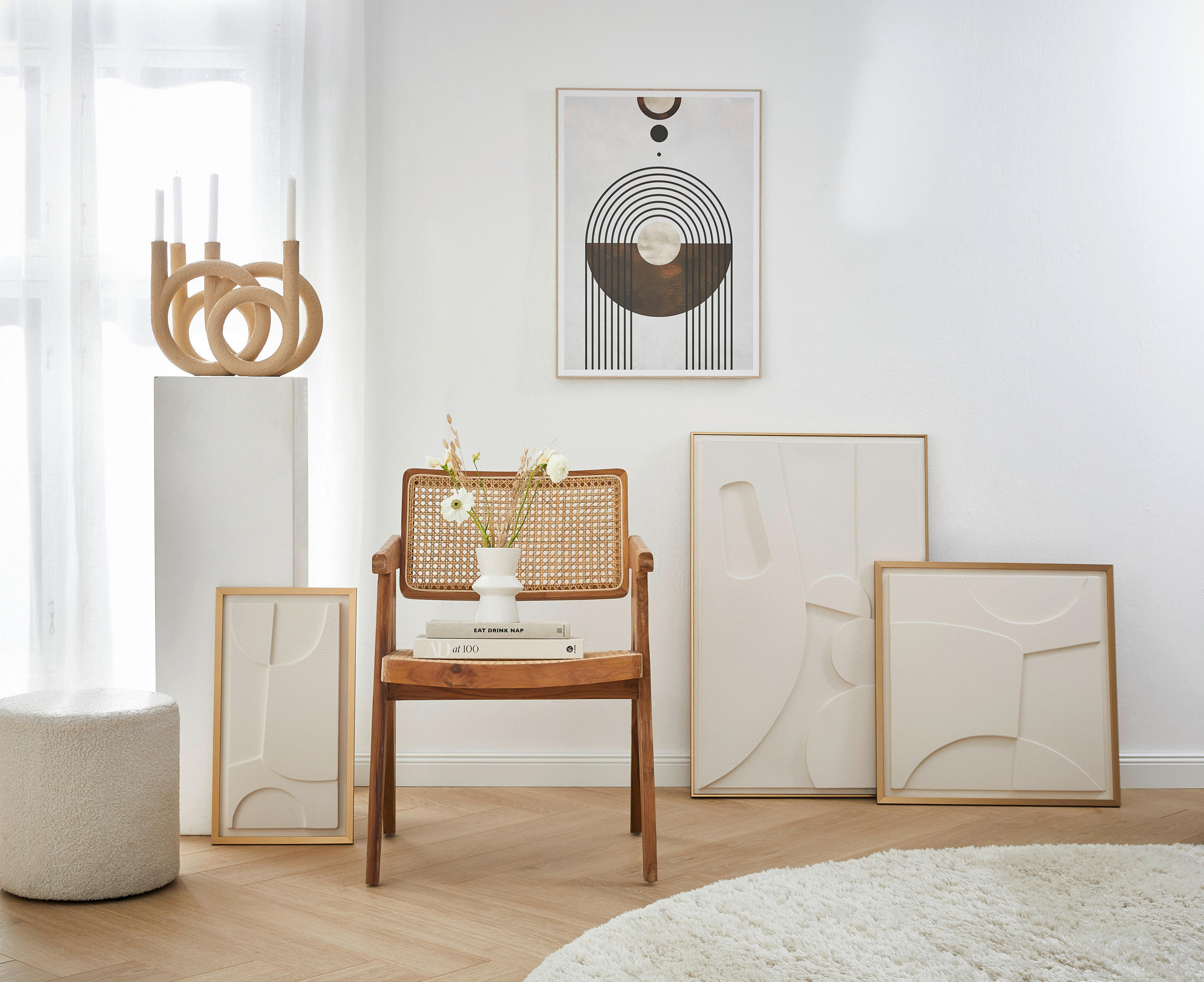 ORIGINALBILD Abstraktes  - Goldfarben/Weiß, Trend, Holzwerkstoff/Kunststoff (30cm) - Monee
