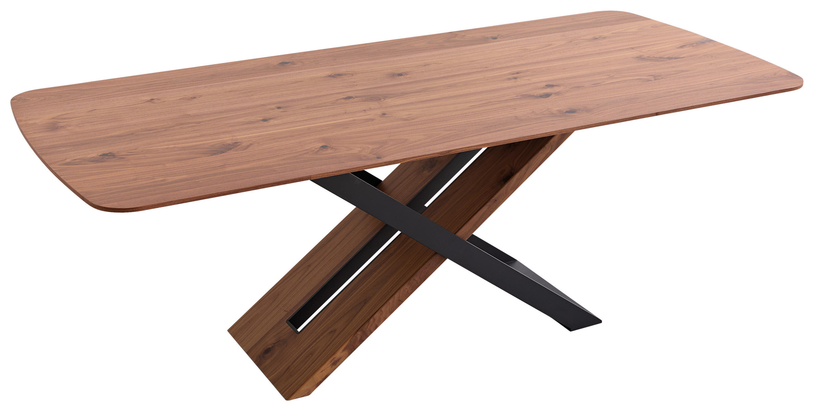 ESSTISCH Nussbaum furniert oval Schwarz, Nussbaumfarben  - Nussbaumfarben/Schwarz, Design, Holz/Metall (220/100/76cm) - Koinor
