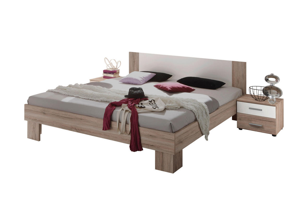 SET KREVETA I NOĆNIH ORMARIĆA   180/200 cm   bijela, hrast San Remo  - bijela/hrast San Remo, Konvencionalno, drvni materijal (180/200cm) - Carryhome