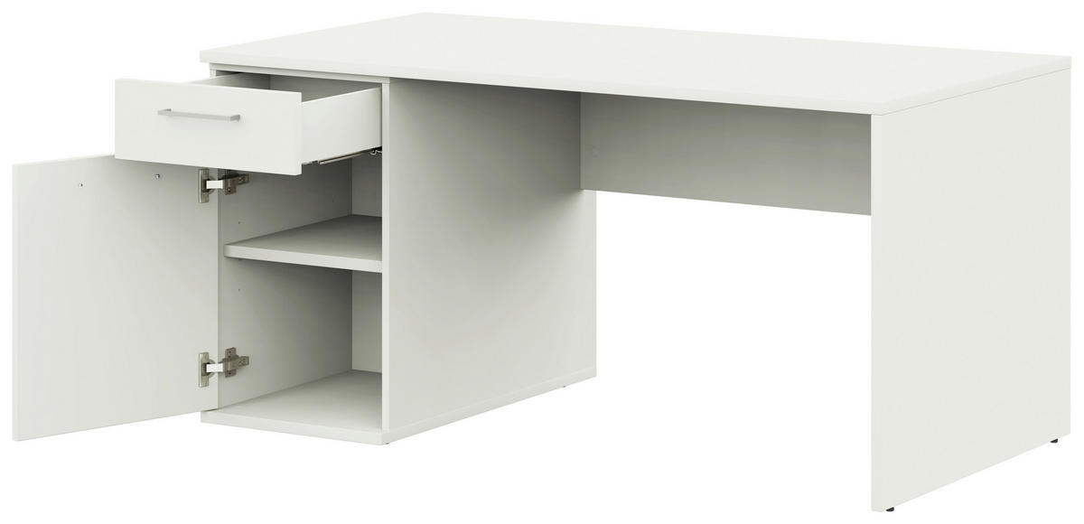 JUGENDSCHREIBTISCH 150/70/72 cm  in Weiss  - Weiss/Edelstahlfarben, Design, Holzwerkstoff/Metall (150/70/72cm) - Cantus