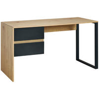 SCHREIBTISCH , Schwarz, Eichefarben,  - Eichefarben/Schwarz, MODERN, Holzwerkstoff/Metall (140/76/60cm) - MID.YOU