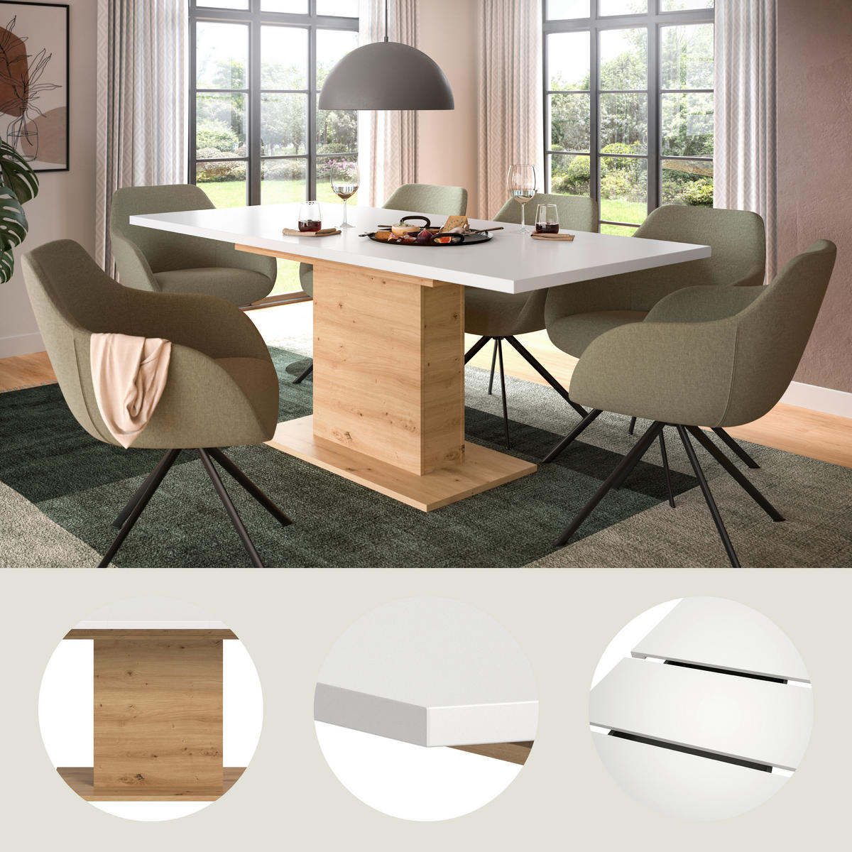 AUSZIEHTISCH matériau de bois  - chêne artisan/blanc, Konventionell, matériau de bois (150-190/76/90cm) - MID.YOU