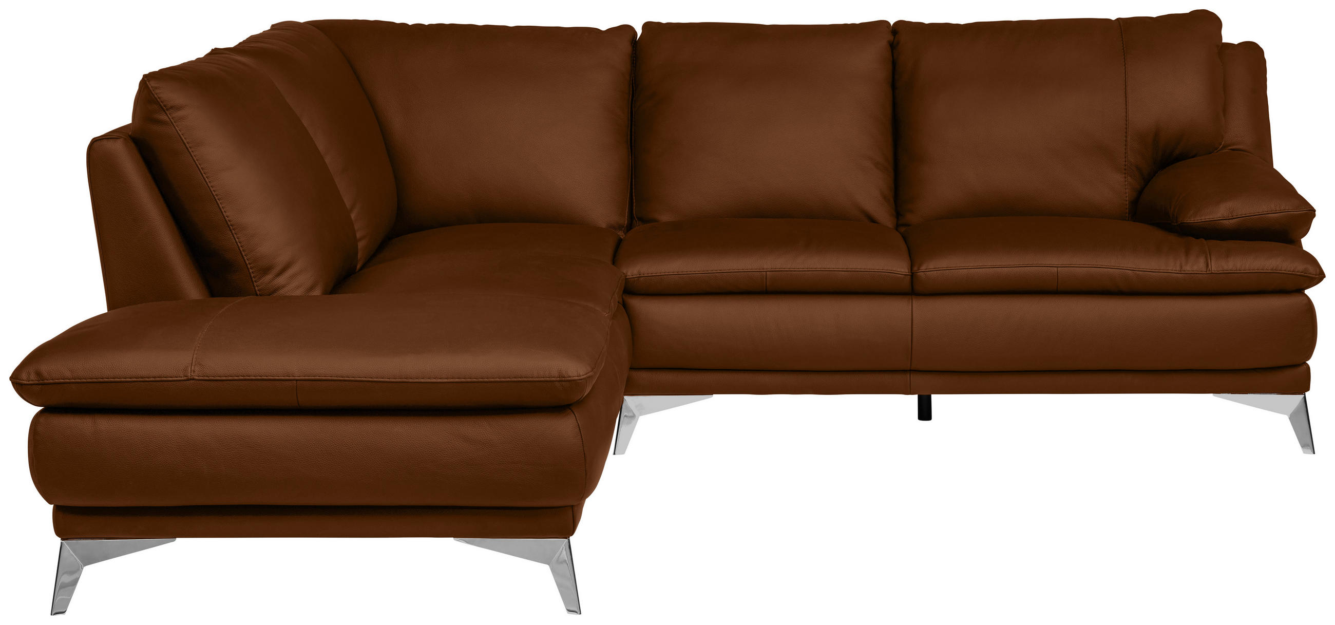 ECKSOFA Cognac Echtleder  - Chromfarben/Cognac, Design, Leder/Metall (224/252cm) - Novel