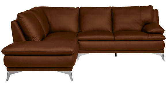 ECKSOFA Cognac Echtleder  - Chromfarben/Cognac, Design, Leder/Metall (224/252cm) - Novel