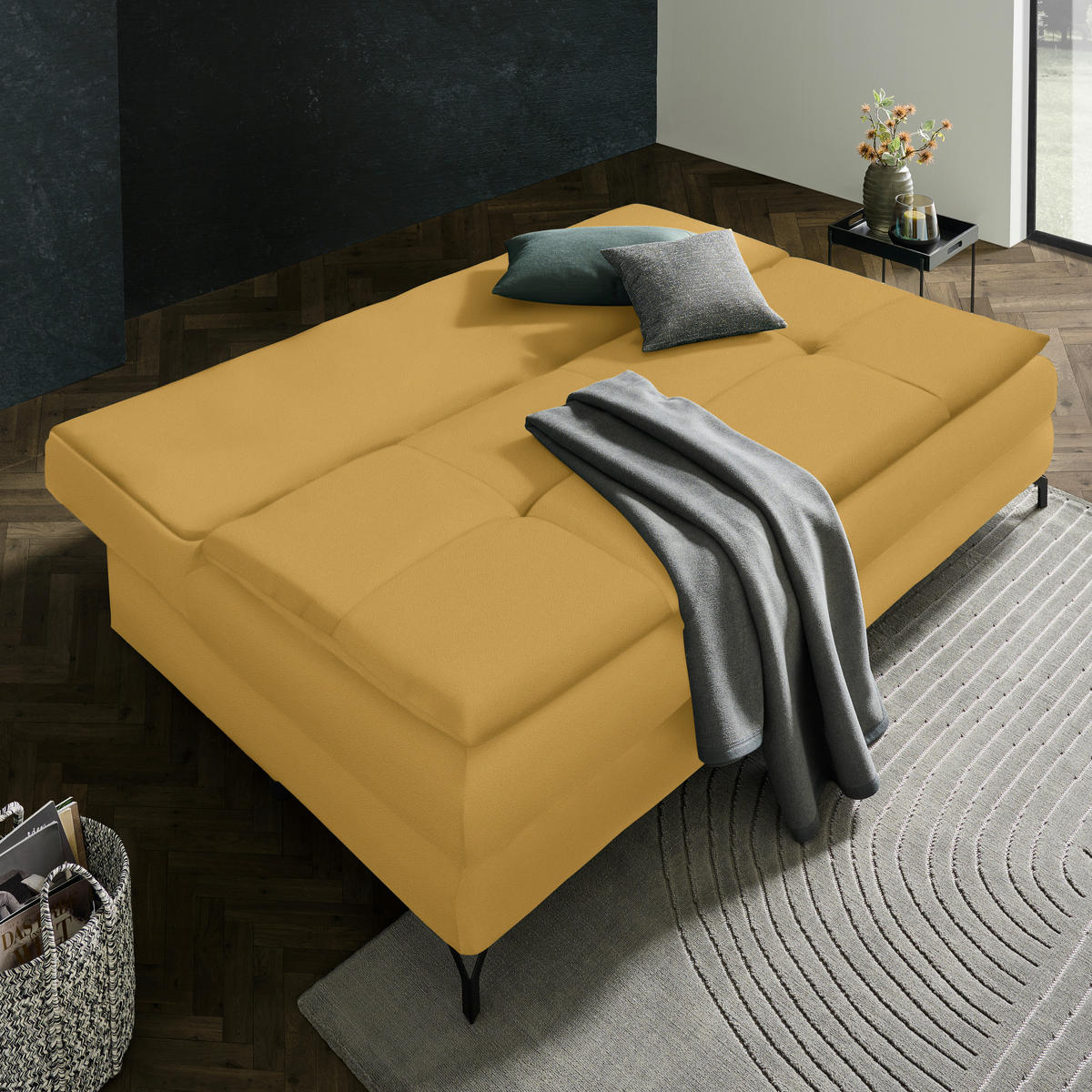 KANAPÉÁGY sárga  - sárga/fekete, Modern, textil/fém (208/73/92/102cm) - Novel