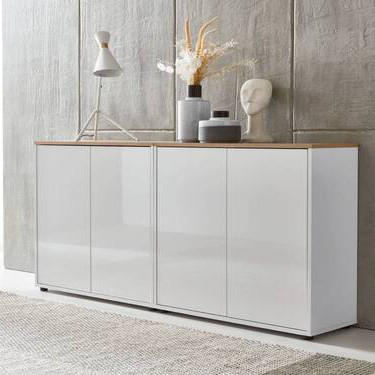 SIDEBOARD Mailand Set 2  in 158/73/33 cm  - Weiß Hochglanz/Schwarz, MODERN, Holzwerkstoff/Kunststoff (158/73/33cm) - MID.YOU