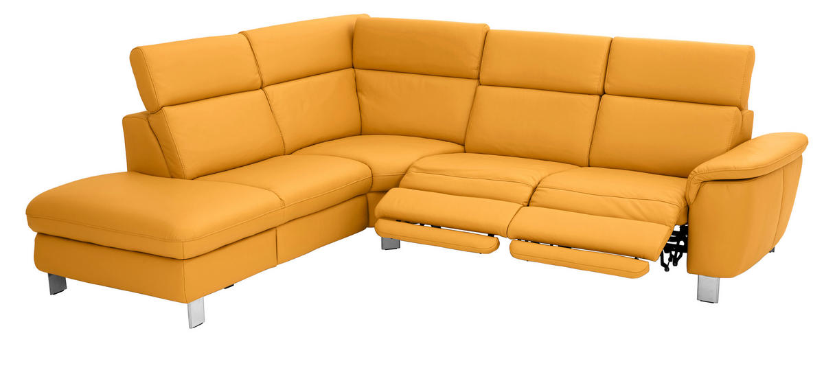 ECKSOFA Gelb Echtleder  - Gelb/Alufarben, Design, Leder/Metall (239/271cm) - Cantus