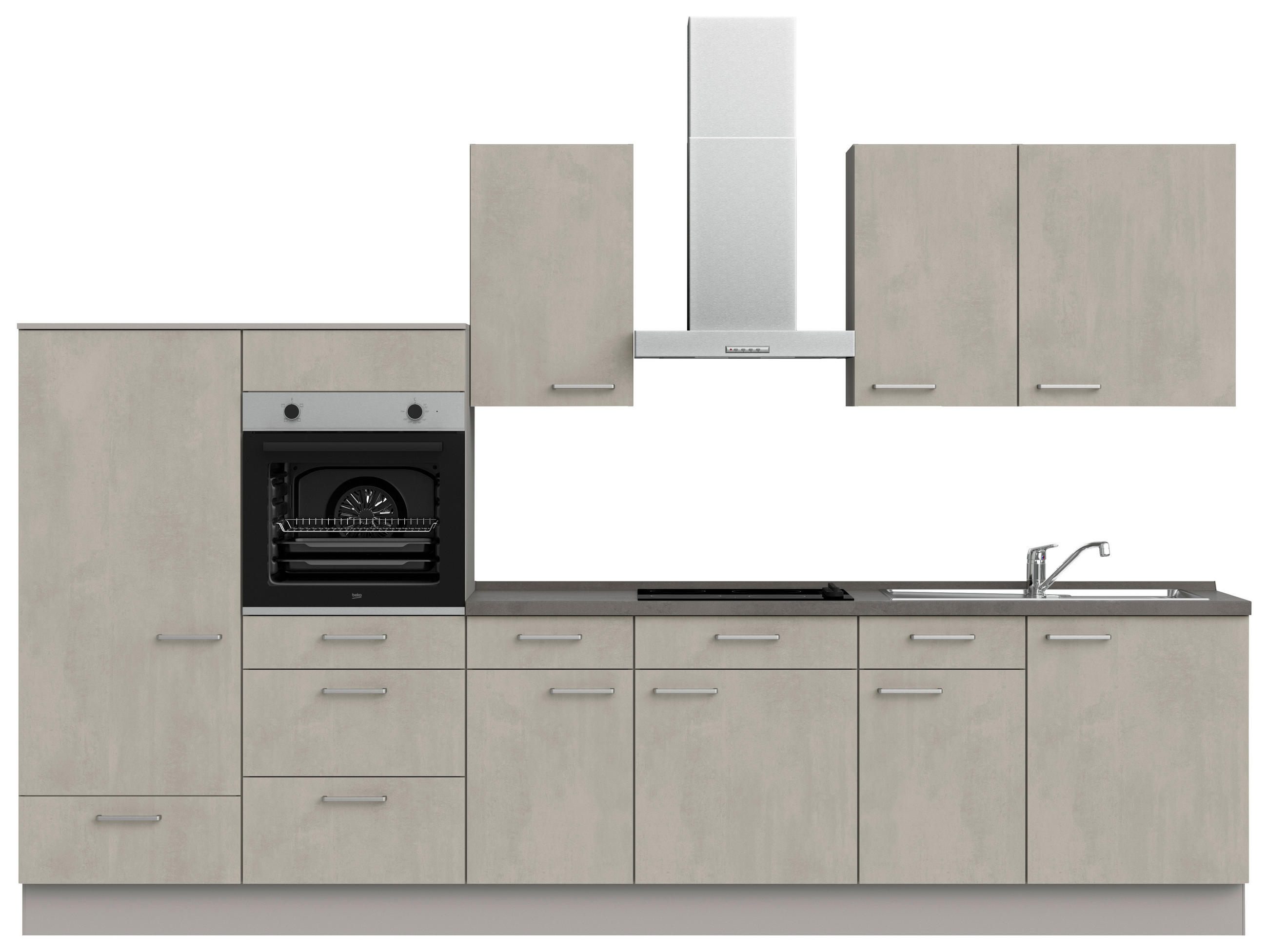 KÜCHENBLOCK 330 cm   in Grau, Schieferfarben  - Schieferfarben/Edelstahlfarben, MODERN, Holzwerkstoff/Metall (330cm) - Nobilia