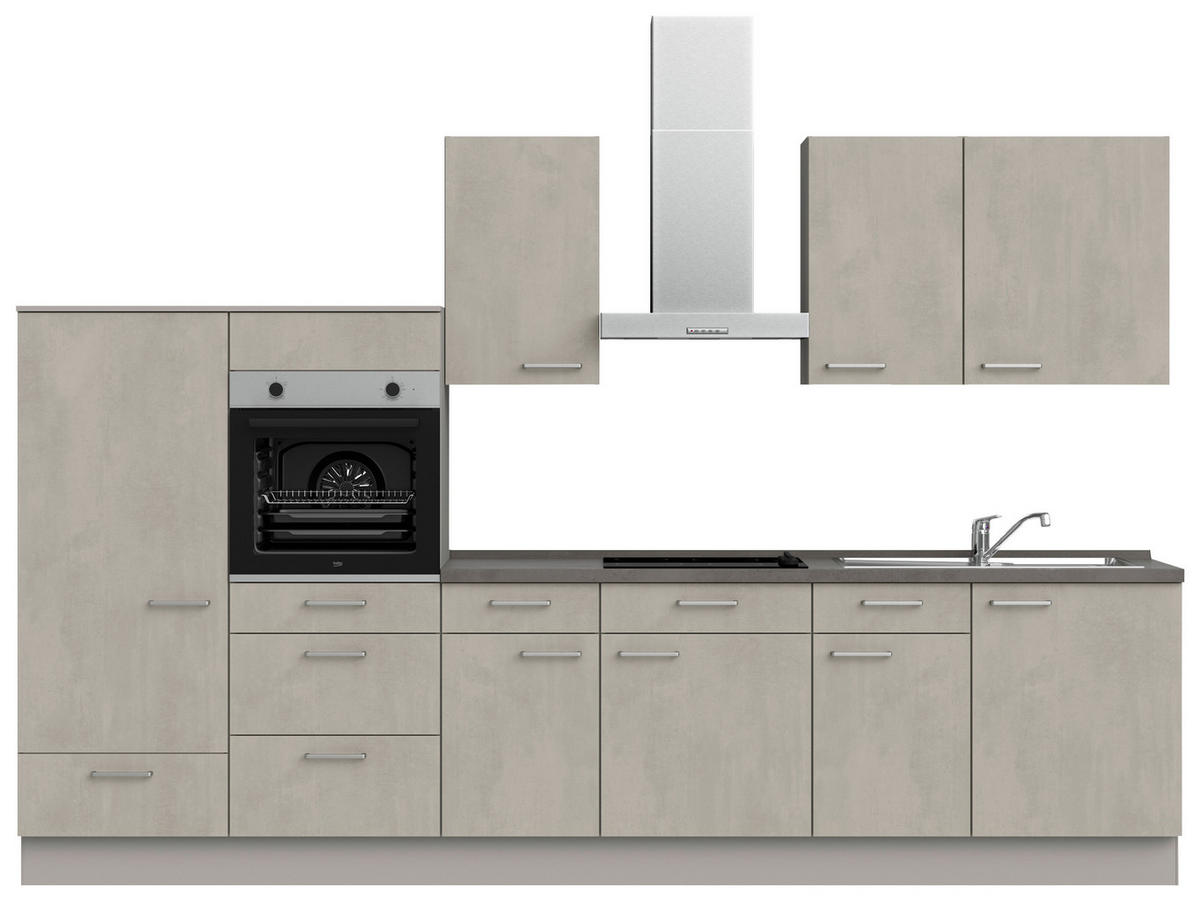 KÜCHENBLOCK 330 cm   in Grau, Schieferfarben  - Schieferfarben/Edelstahlfarben, MODERN, Holzwerkstoff/Metall (330cm) - Nobilia