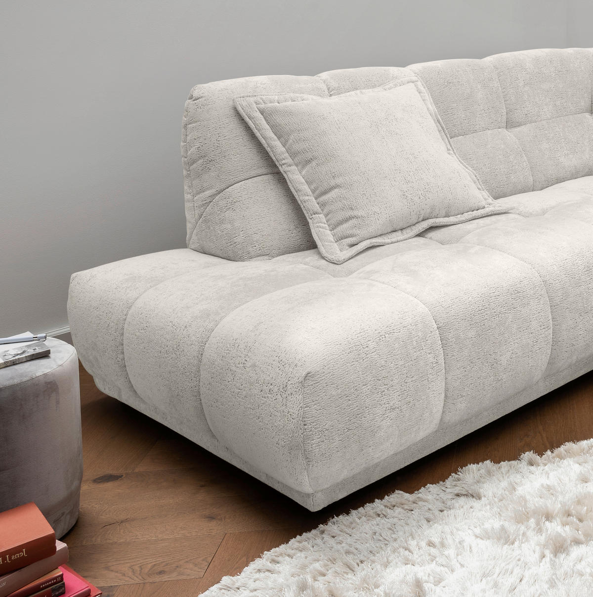 ECKSOFA Chenille Creme  - Creme/Schwarz, Modern, Kunststoff/Textil (203/254cm) - Livetastic