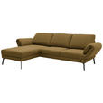 ECKSOFA  in Flachgewebe Schilfgrün Armteilverstellung, Relaxfunktion, Drehsitzfunktion  175-224/255-365 cm  - Schilfgrün/Schwarz, Design, Textil/Metall (175-224/255-365cm) - Dieter Knoll