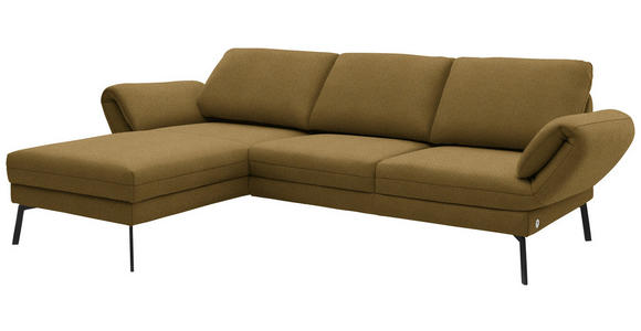 ECKSOFA  in Flachgewebe Schilfgrün Armteilverstellung, Relaxfunktion, Drehsitzfunktion  175-224/255-365 cm  - Schilfgrün/Schwarz, Design, Textil/Metall (175-224/255-365cm) - Dieter Knoll