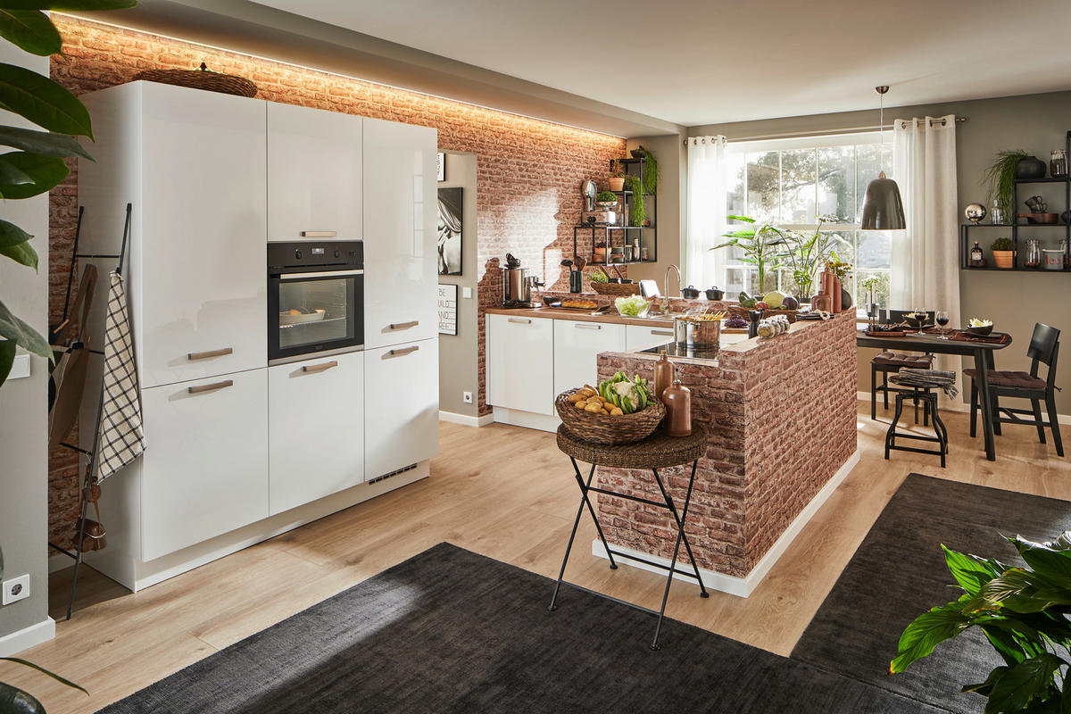 INBYGGNADSKÖK   - stålfärgad/vit, Design, metall/trämaterial - Celina