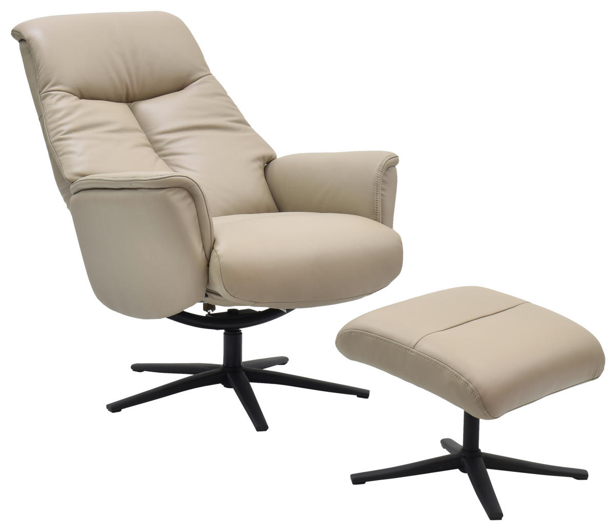 RELAXSESSELSET RELAVO Lederlook Echtleder Hocker    - Schwarz/Grau, Design, Leder/Textil (72/109/86/111/81cm) - Livetastic