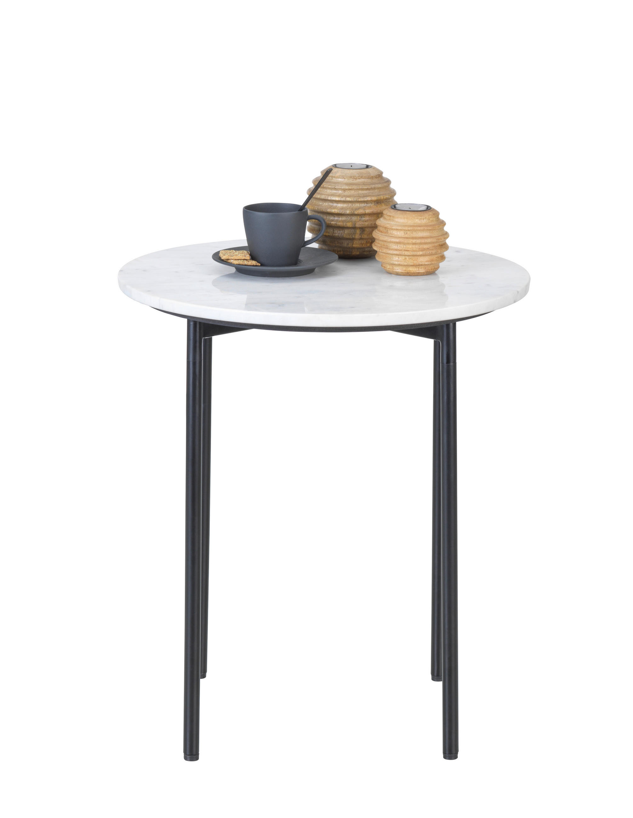 BEISTELLTISCH 50/50/55 cm Schwarz, Weiß rund  - Schwarz/Weiß, Design, Stein/Metall (50/50/55cm)