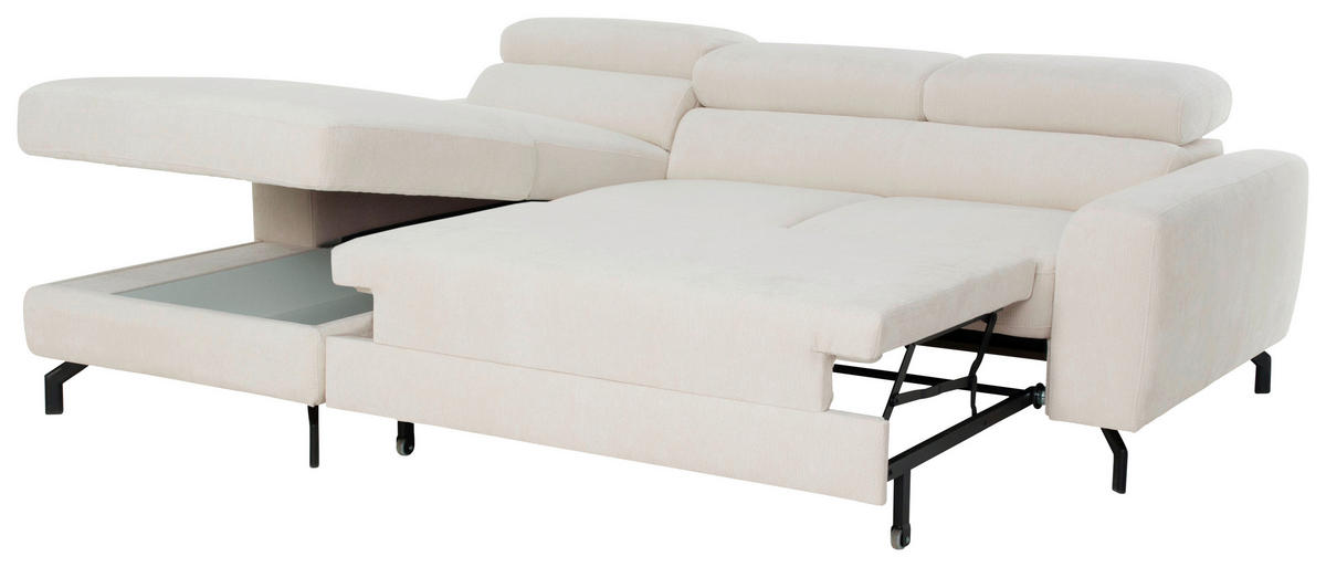 ECKSOFA LARGO in Chenille Creme  177/226 cm  - Creme/Schwarz, Design, Textil/Metall (177/226cm) - Livetastic