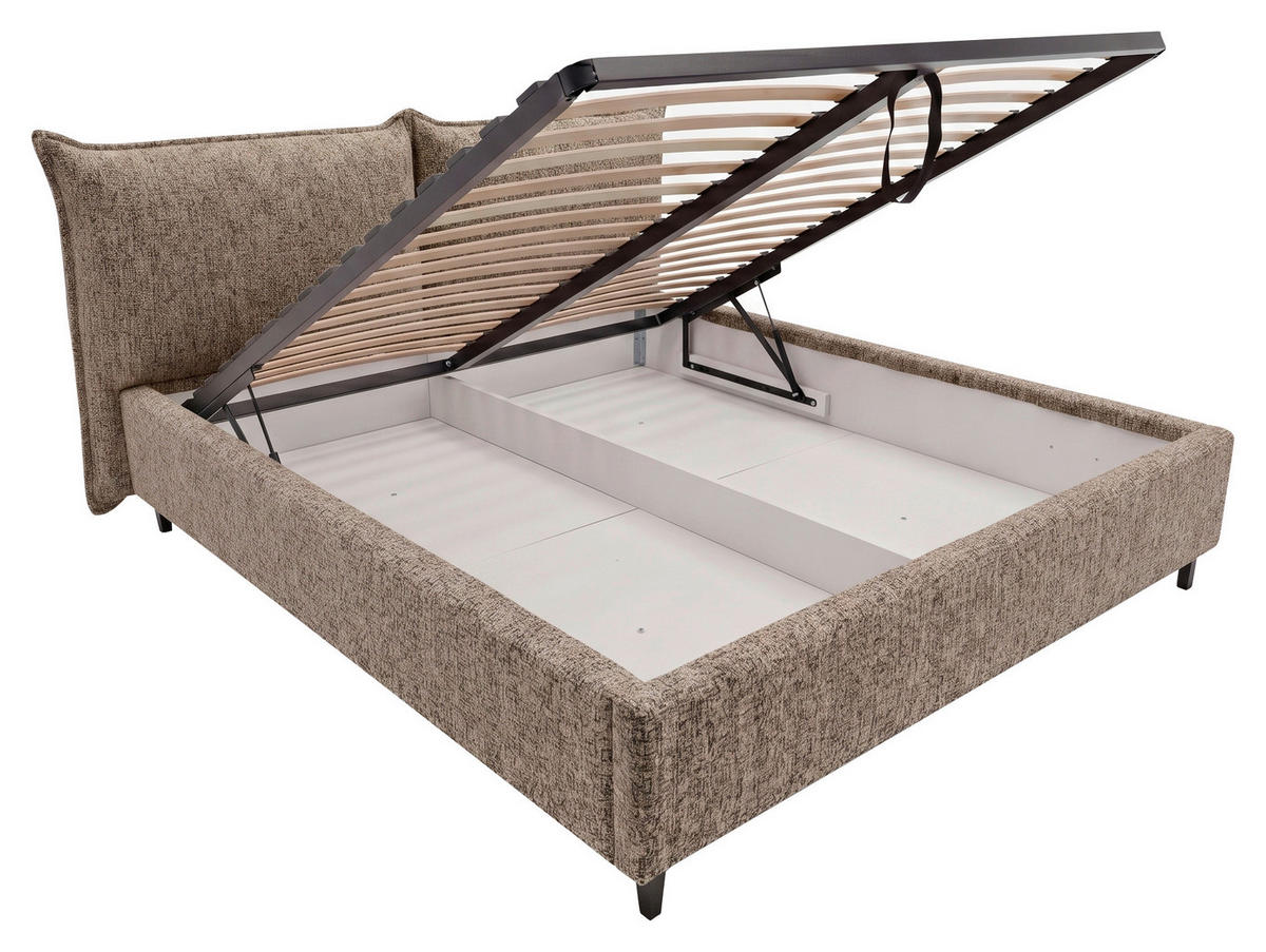POLSTERBETT 180/200 cm,  in Taupe, gepolstertes Kopfteil, Lattenrost, Bettkasten,  - Taupe/Schwarz, MODERN, Holz/Textil (180/200cm) - Livetastic