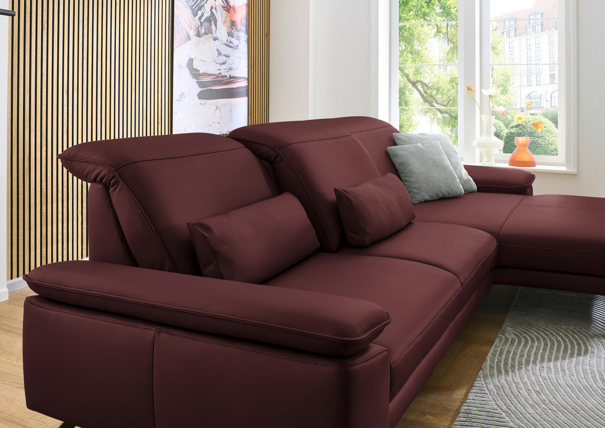 ECKSOFA in Echtleder Brombeere  - Brombeere/Schwarz, Design, Leder/Metall (332/193cm) - Dieter Knoll