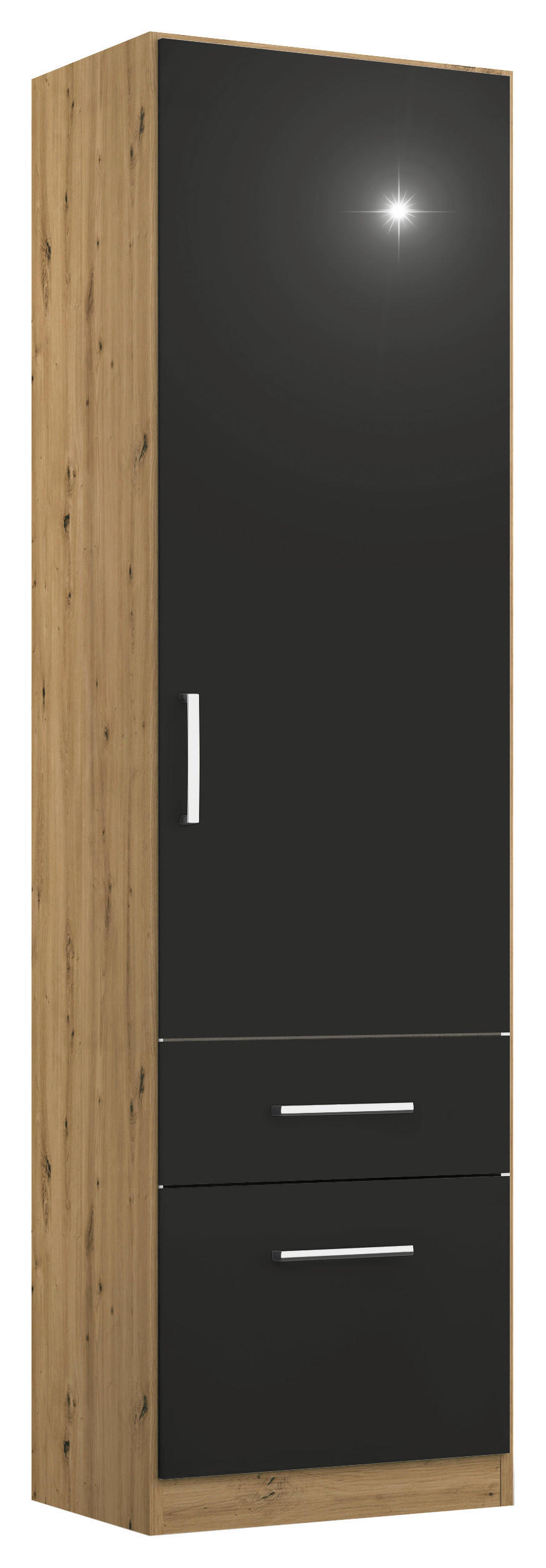 DREHTÜRENSCHRANK Grau, Eiche Artisan  - Chromfarben/Eiche Artisan, Modern, Holzwerkstoff/Kunststoff (47/210/54cm) - Rauch Möbel