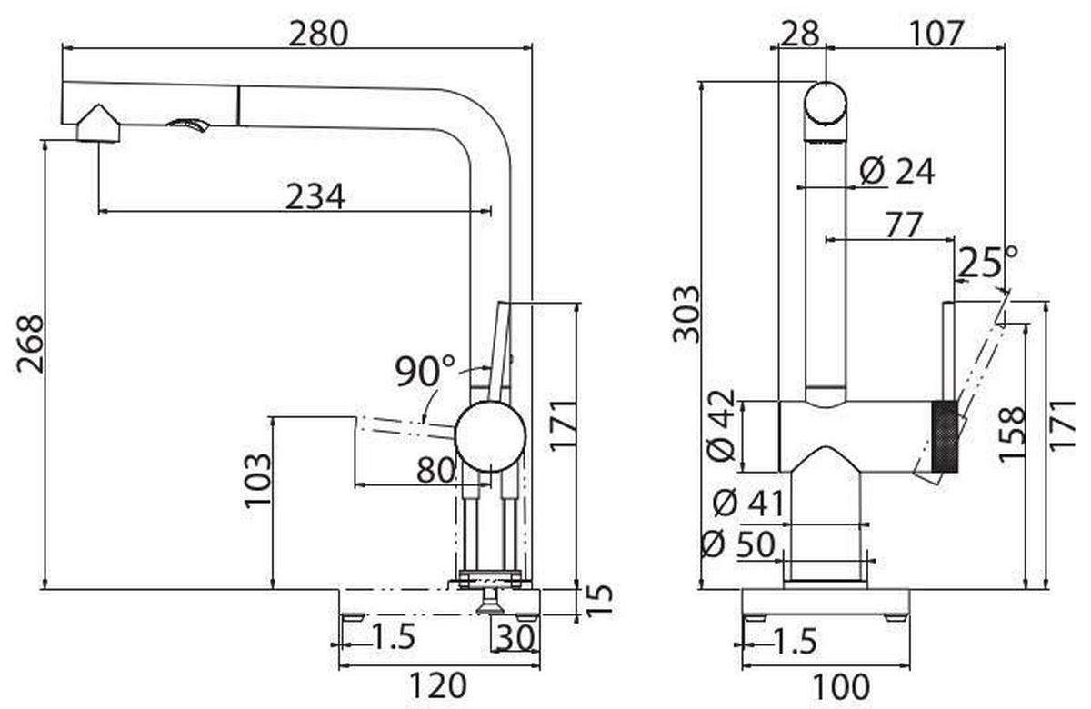 KÜCHENARMATUR - Schwarzchrom, Basics, Metall (28/30,3/13,5cm) - HKT