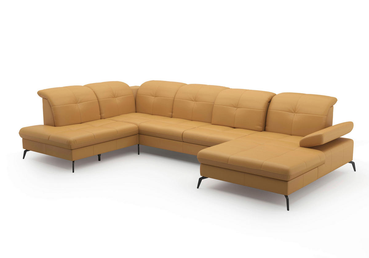 WOHNLANDSCHAFT Currygelb Echtleder  - Currygelb/Schwarz, KONVENTIONELL, Leder/Metall (231/357/185cm) - Sit & More