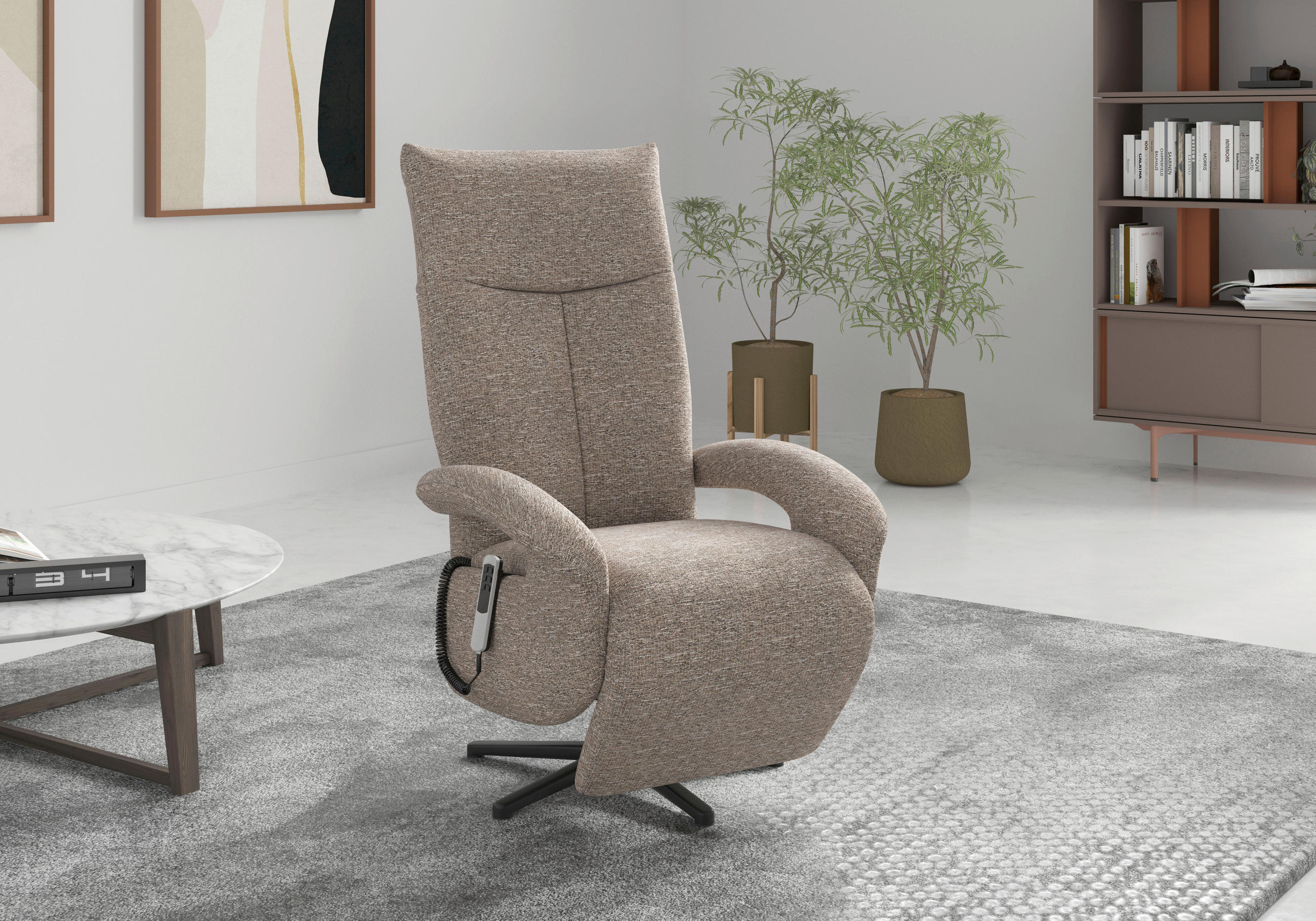 SESSEL in Chenille Cappuccino  - Schwarz/Cappuccino, Modern, Textil/Metall (74/112/82cm) - Sit & More