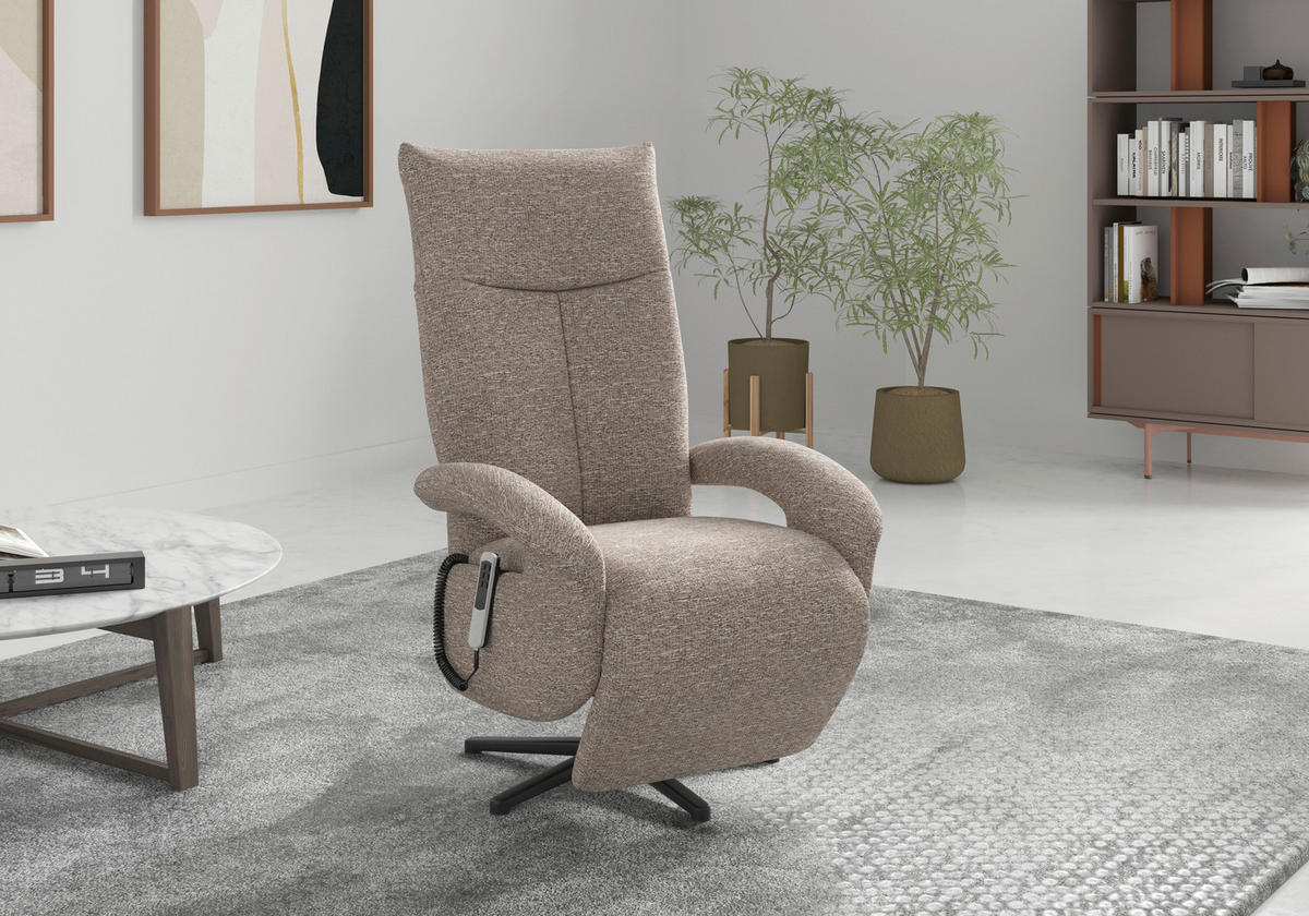 RELAXSESSEL Chenille Kopfteilverstellung, Rücken echt    - Schwarz/Cappuccino, MODERN, Textil/Metall (74/112/82cm) - Sit & More