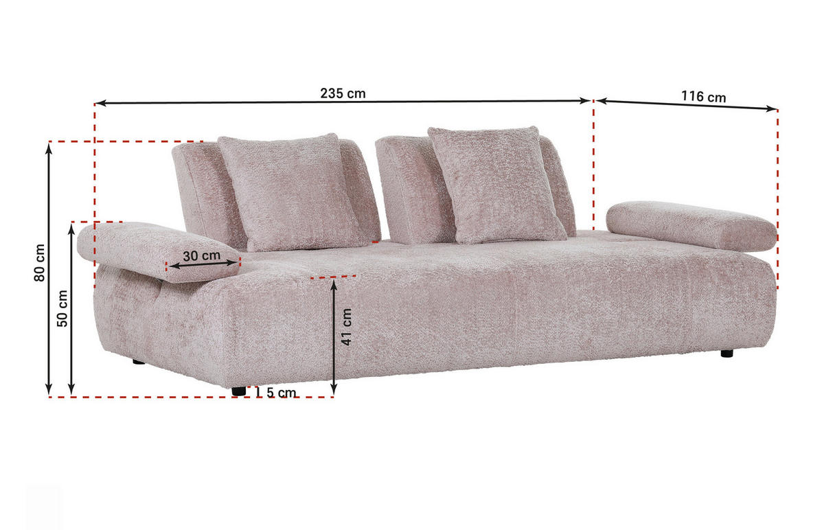 SCHLAFSOFA in Chenille Rosa  - Schwarz/Rosa, KONVENTIONELL, Kunststoff/Textil (235-255/80/116-138cm) - Carryhome