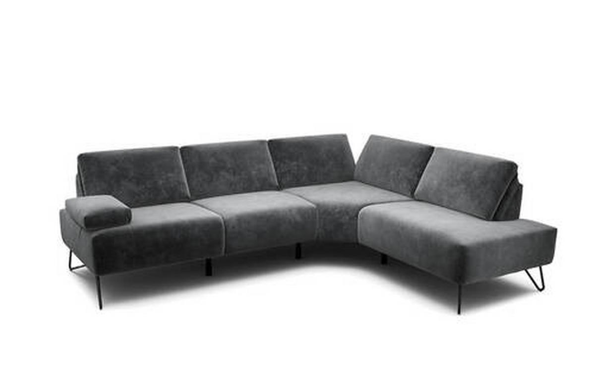 ECKSOFA in Samt Anthrazit  248-263/193 cm  - Anthrazit/Schwarz, Design, Textil/Metall (248-263/193cm) - SENSOO