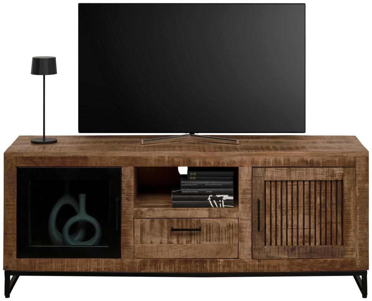TV-SZEKRÉNY 145/57/40 cm  - natúr/fekete, Romantik / Landhaus, Üveg/fa (145/57/40cm) - Carryhome
