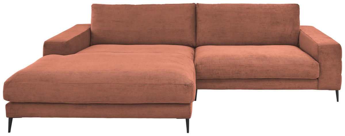 ECKSOFA Ottomane links  Rostfarben Feincord  - Rostfarben/Schwarz, Design, Textil/Metall (207/293cm) - Dieter Knoll