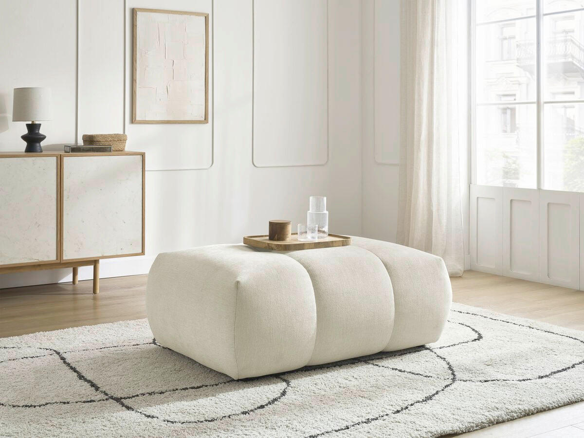 HOCKER FUJI  Leinenoptik Beige  - Beige/Schwarz, MODERN, Kunststoff/Textil (112/44/80cm)