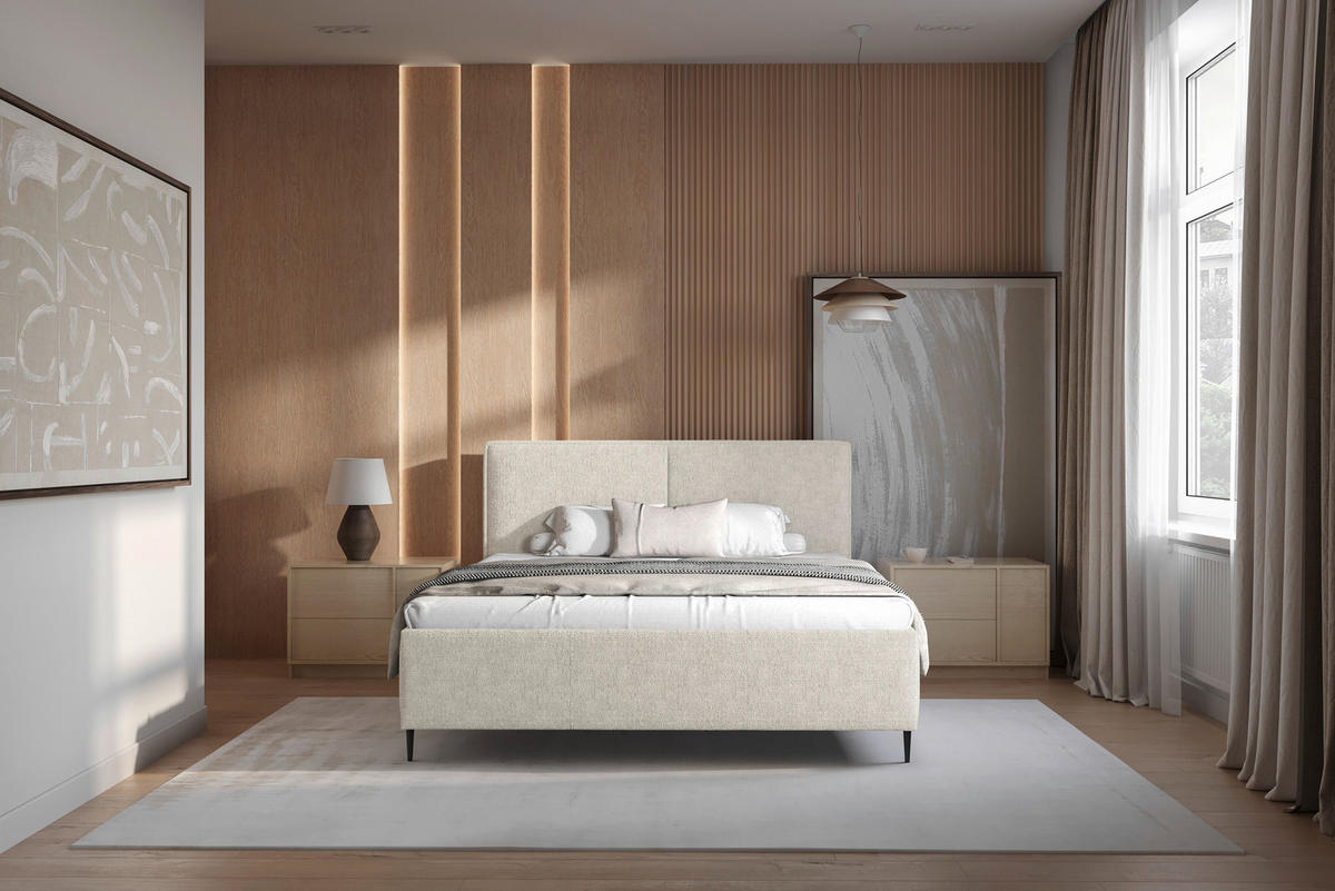 POLSTERBETT 140/200 cm  in Beige  - Beige/Schwarz, MODERN, Holz/Textil (140/200cm) - MID.YOU
