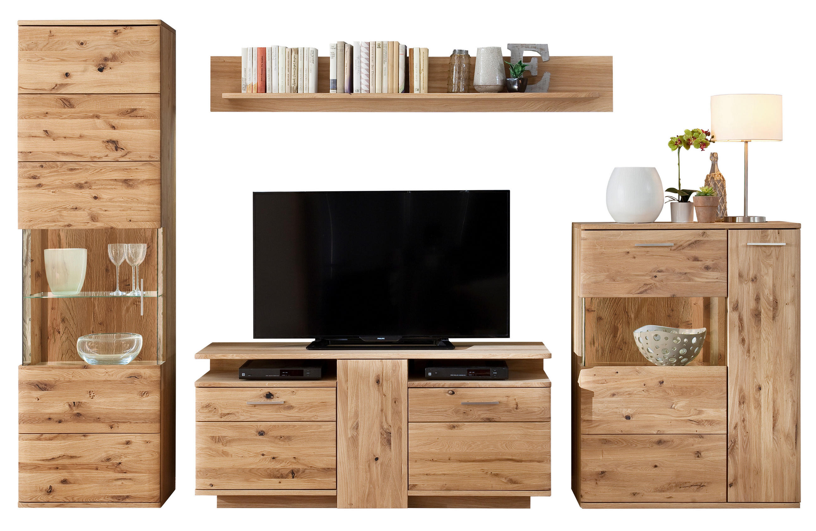 REGAL ZA DNEVNI BORAVAK boje hrasta   - boje hrasta/boje nikla, Design, staklo/drvni materijal (320/208/45cm) - Livetastic