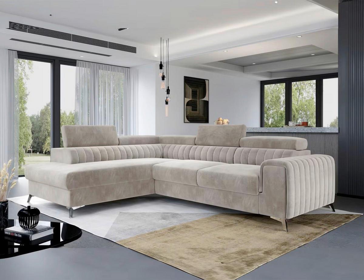 ECKSOFA  Beige Plüsch  - Beige/Silberfarben, Design, Textil/Metall (205/278cm) - MID.YOU