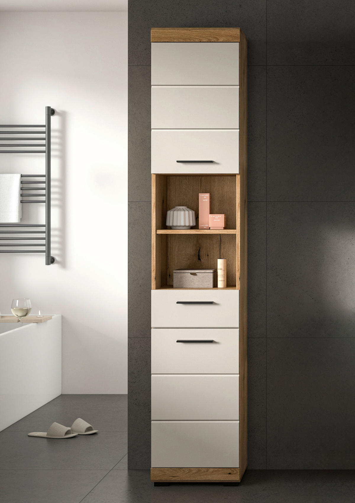 HOCHSCHRANK 37/191/31 cm  - Kaschmir/Schwarz, MODERN, Holzwerkstoff/Kunststoff (37/191/31cm) - MID.YOU