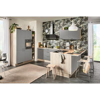 ECKKÜCHE  in Grau, Hellbraun  - Hellbraun/Schwarz, Design, Holzwerkstoff/Metall (150/280/192cm) - Xora